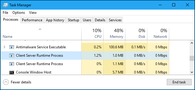 Processo runtime client server