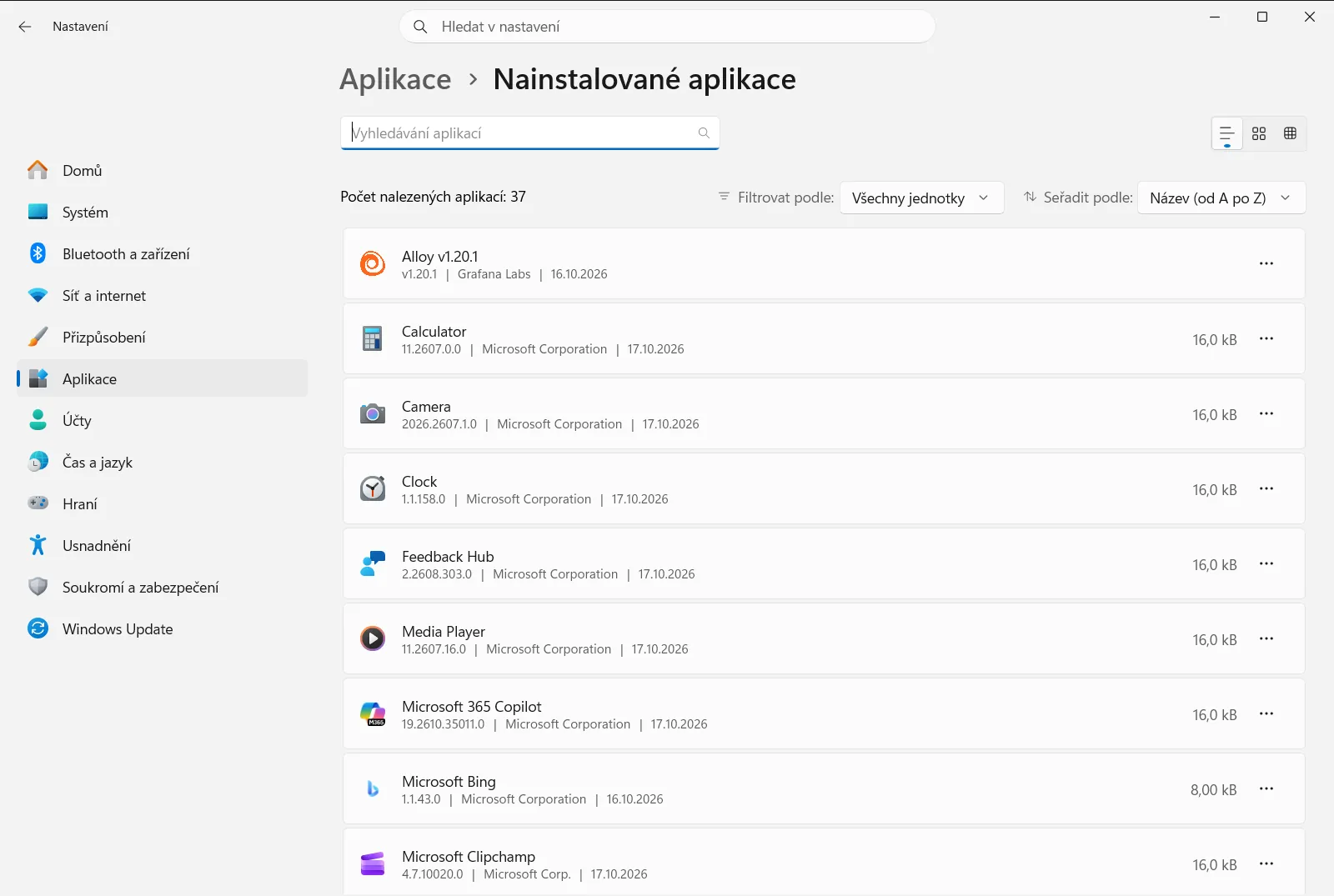 Nainstalované aplikace