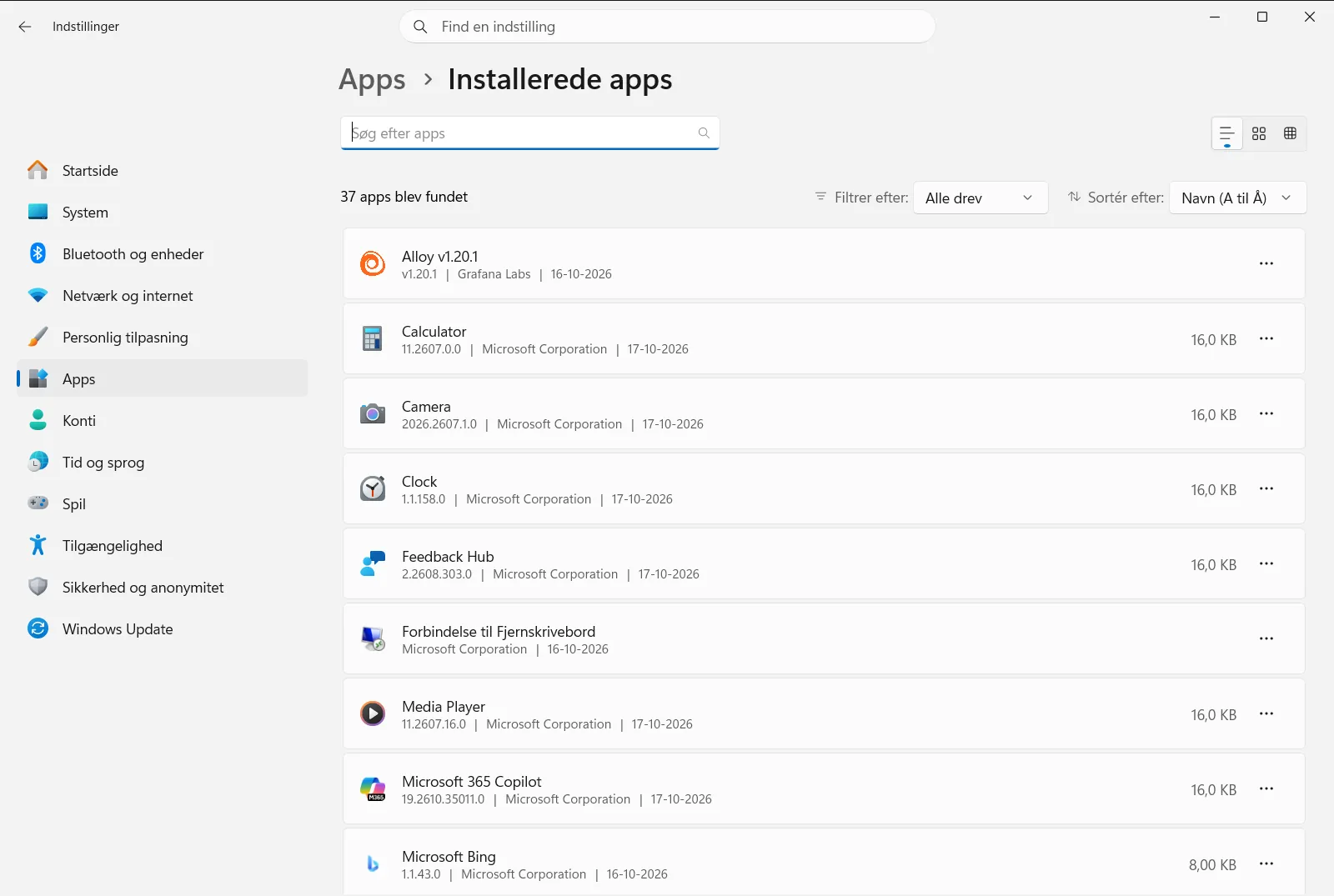 Installerede apps