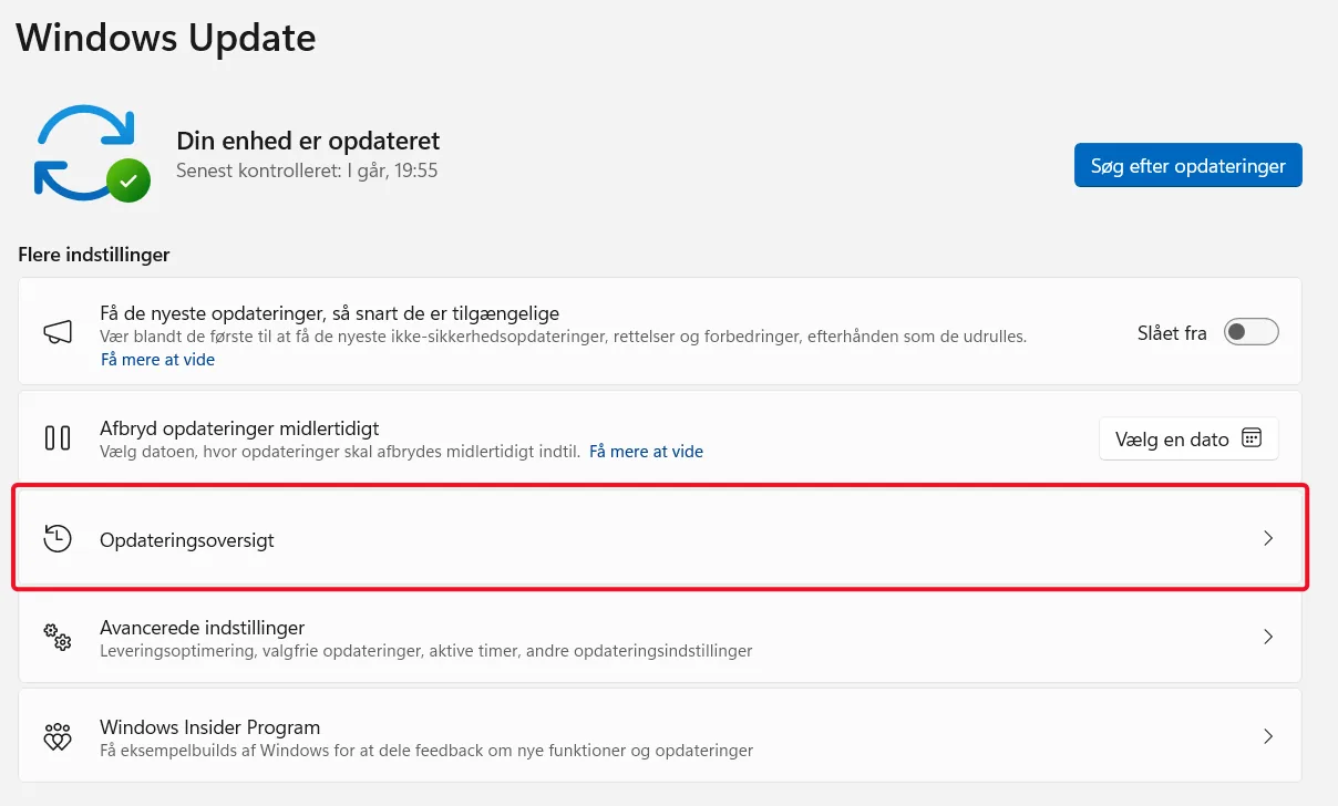 Se din opdateringsoversigt