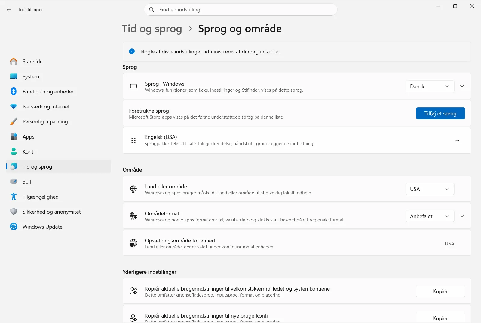 Sprog og område