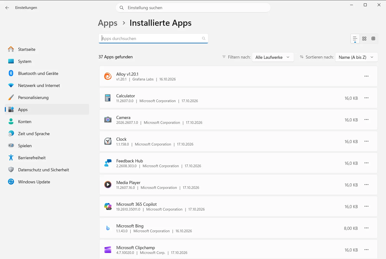Installierte Apps
