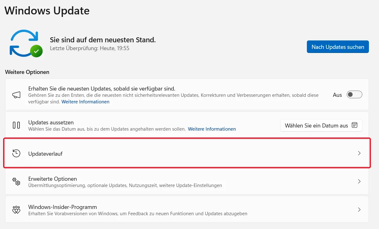 Updateverlauf anzeigen