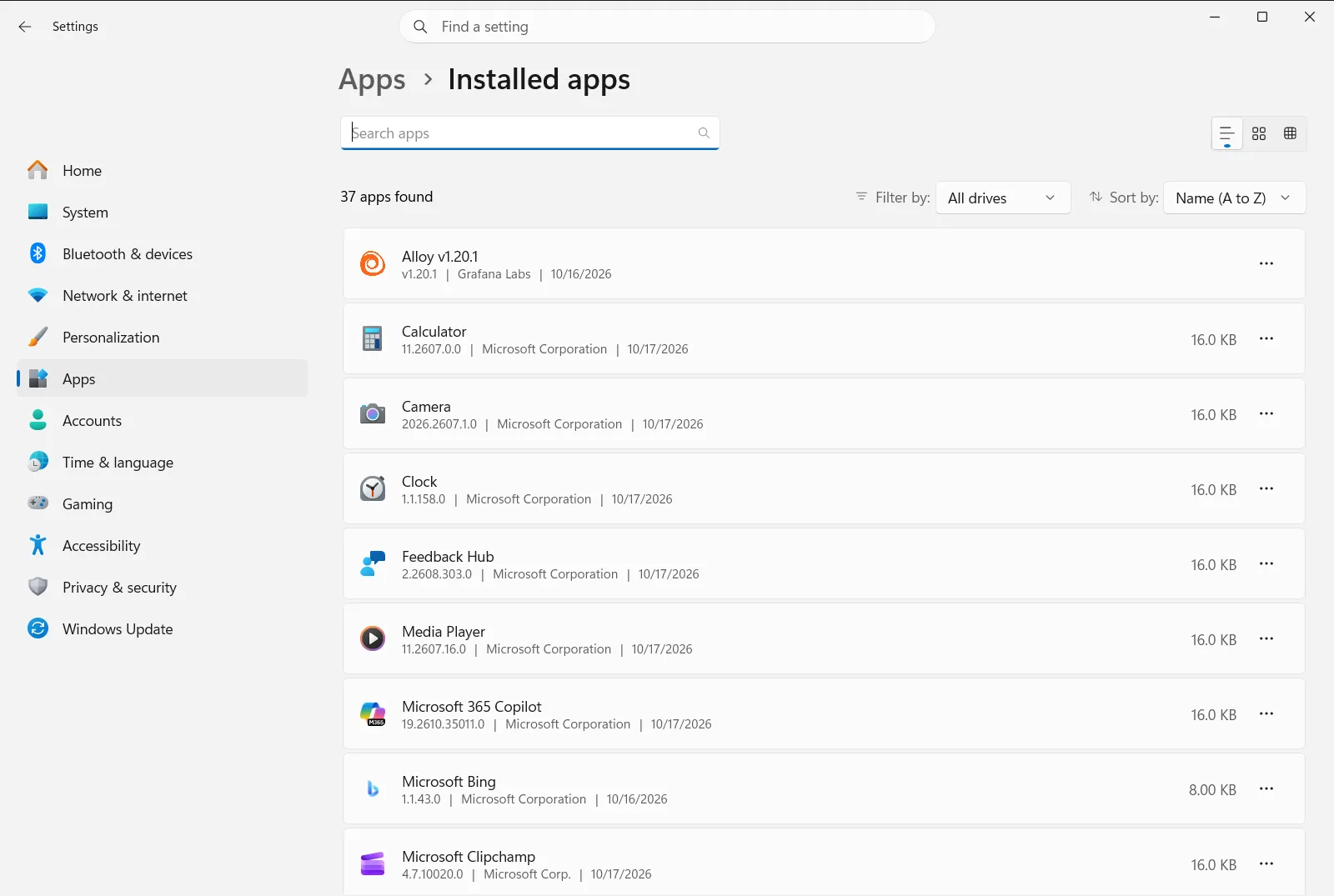 Installed apps