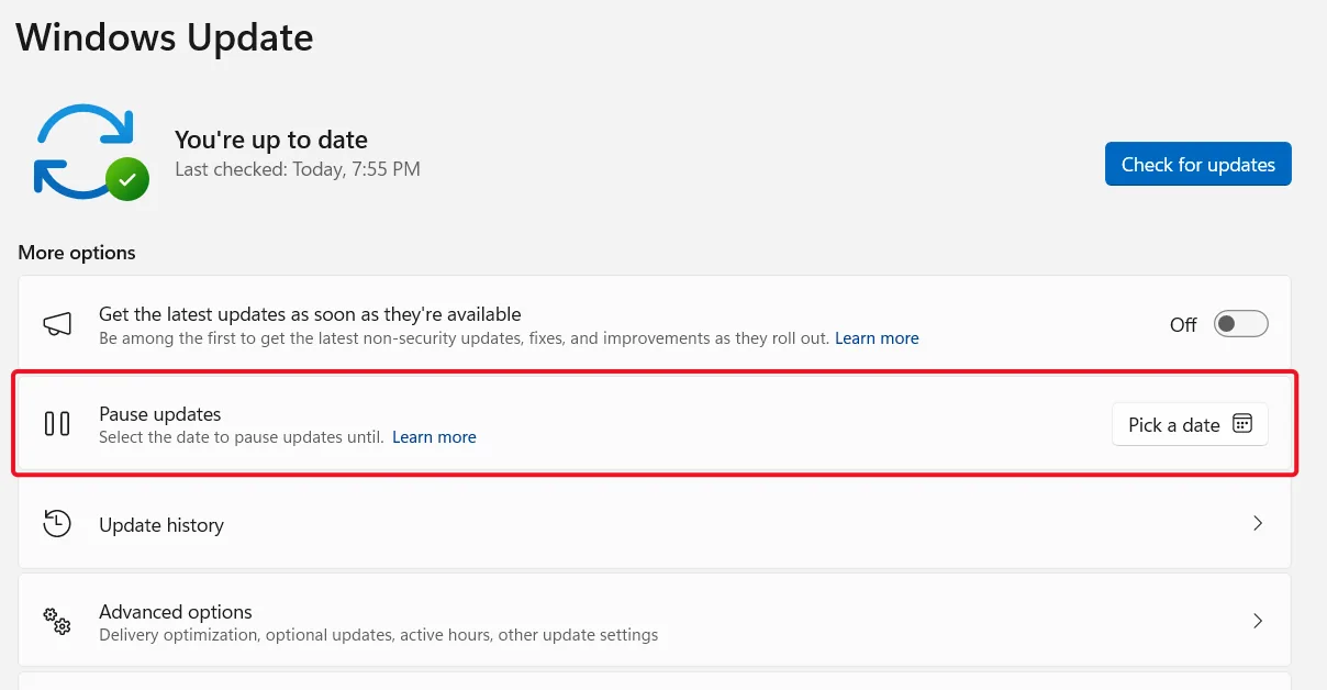 Pause updates