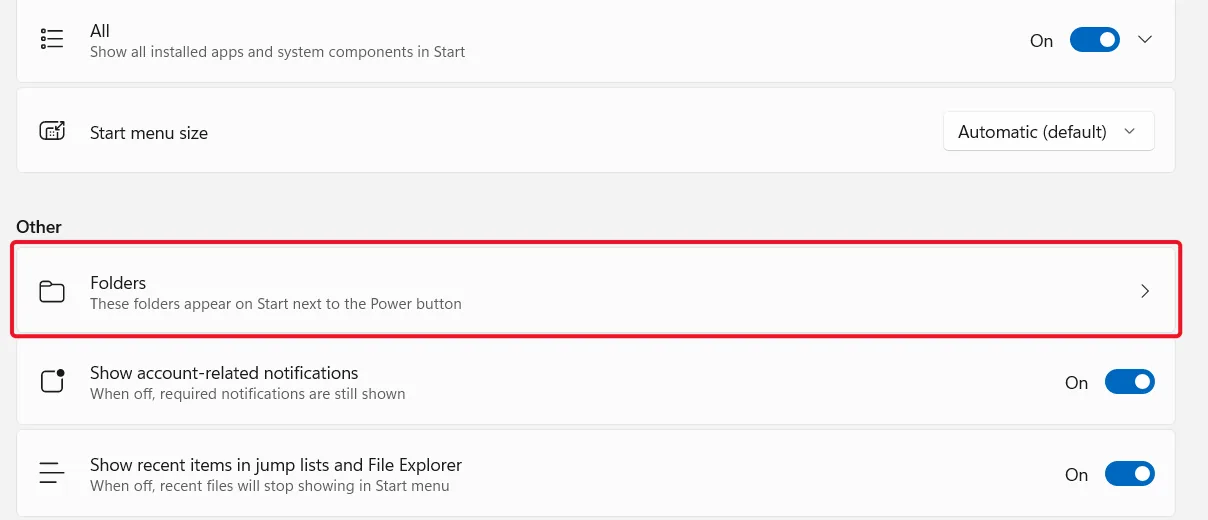 Choose which folders appear on Start