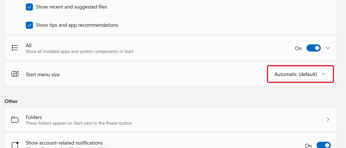 Change Start menu size
