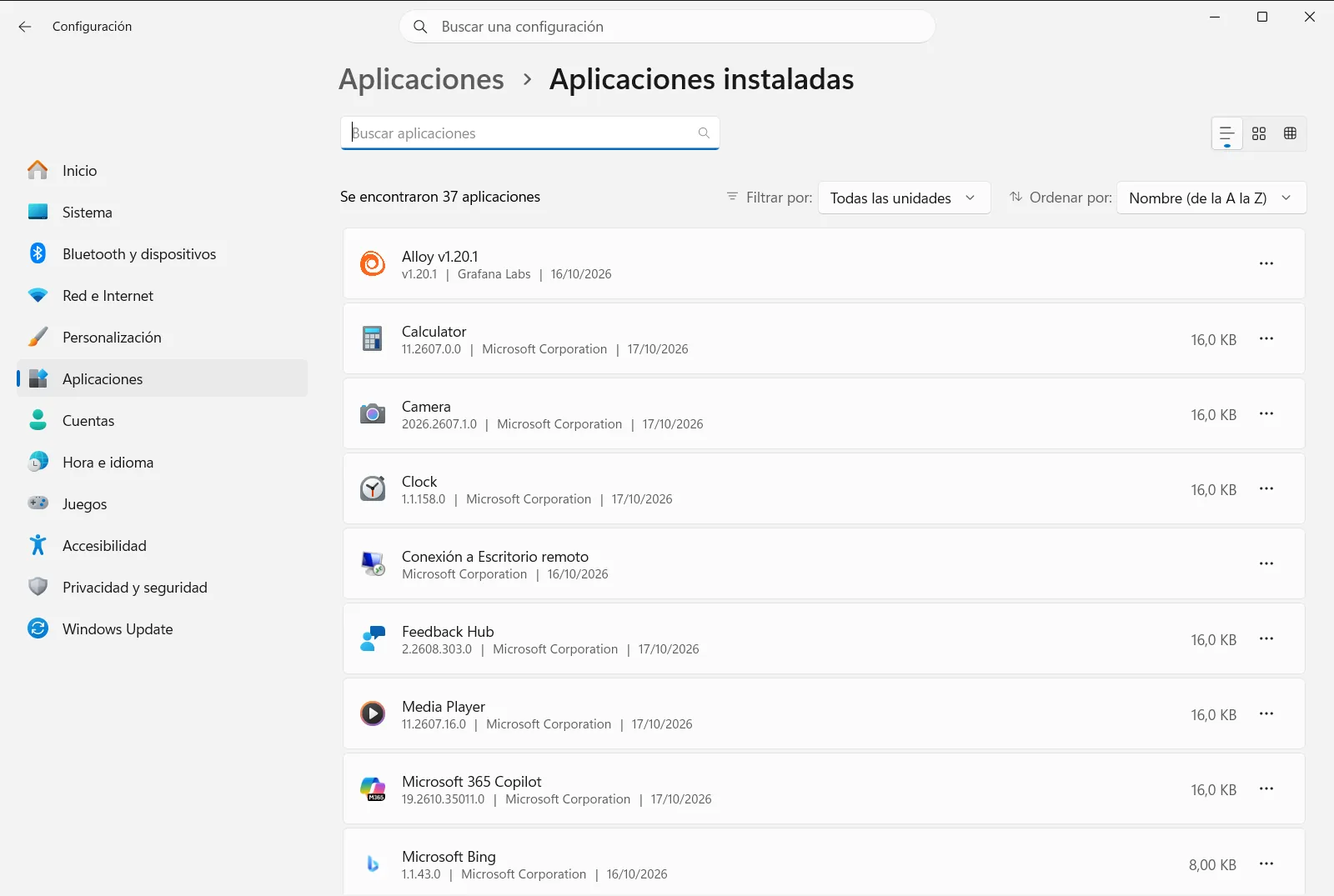 Aplicaciones instaladas
