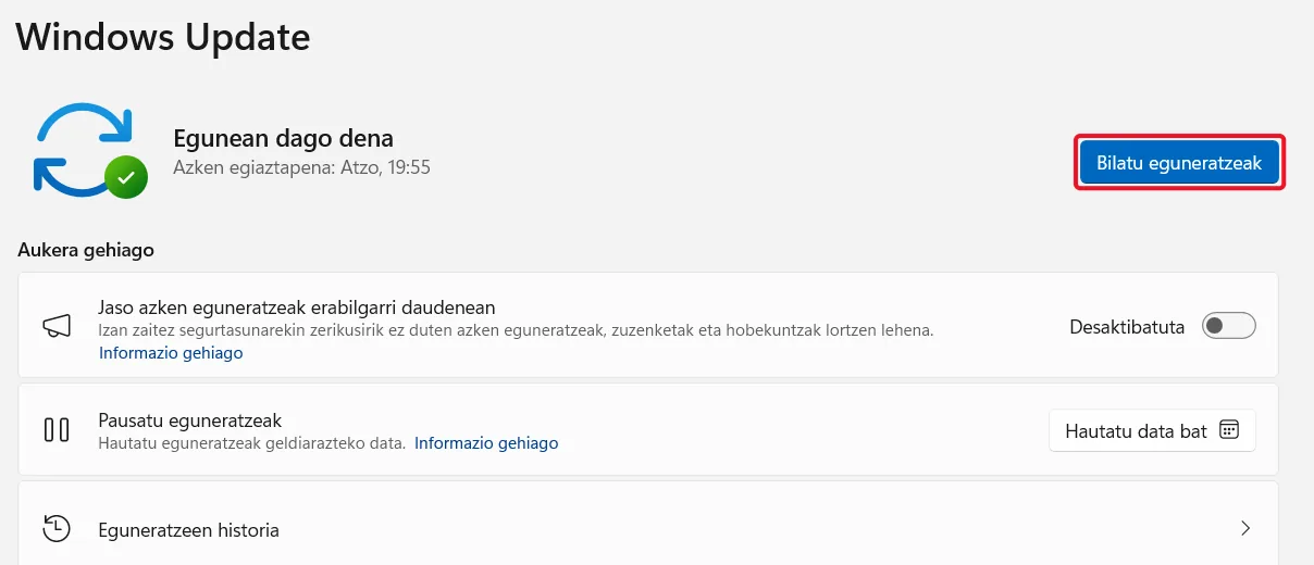 Bilatu eguneratzeak