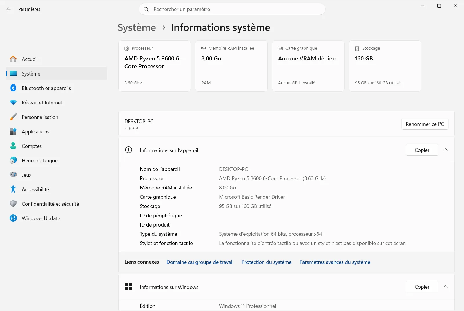 Informations système