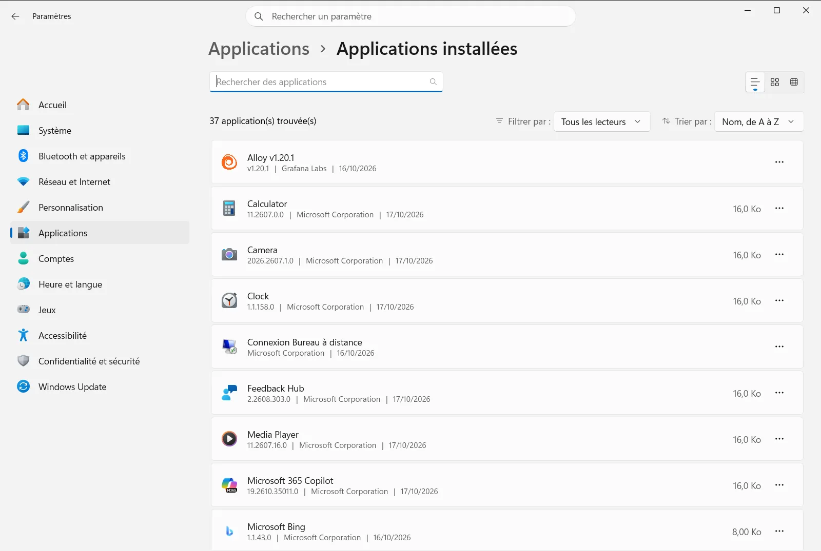 Applications installées