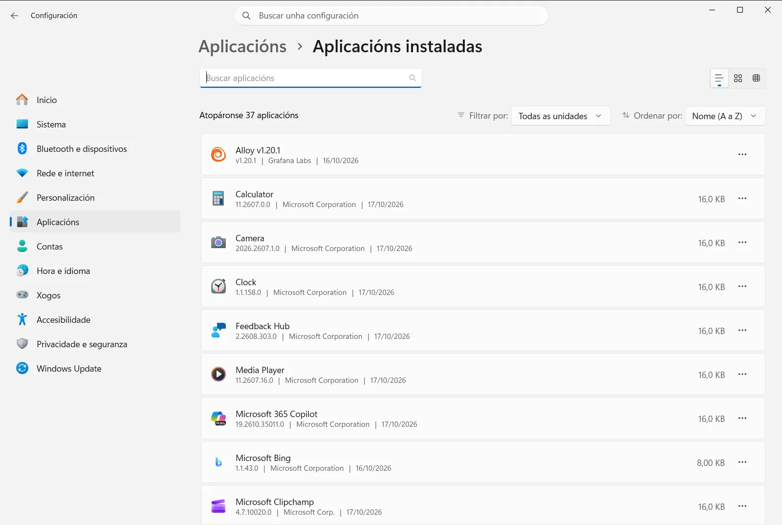 Aplicacións instaladas