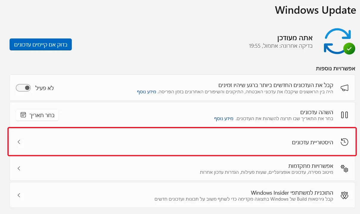 הצג את ‏‏היסטוריית העדכונים שלך