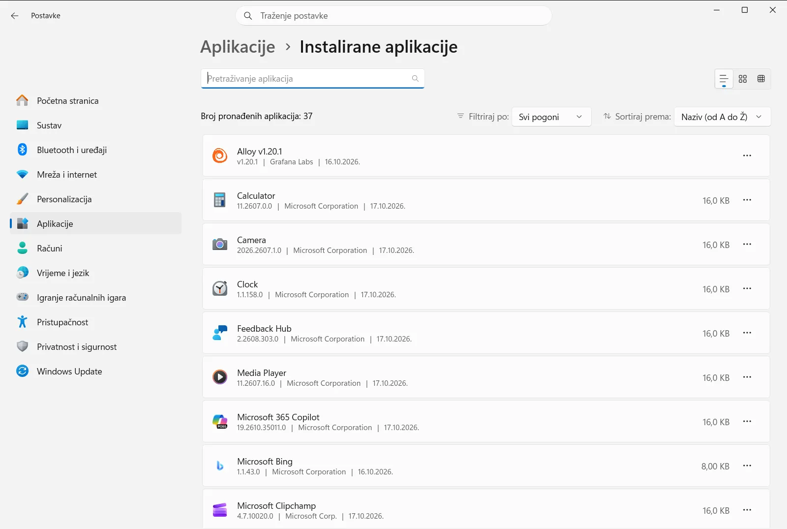 Instalirane aplikacije