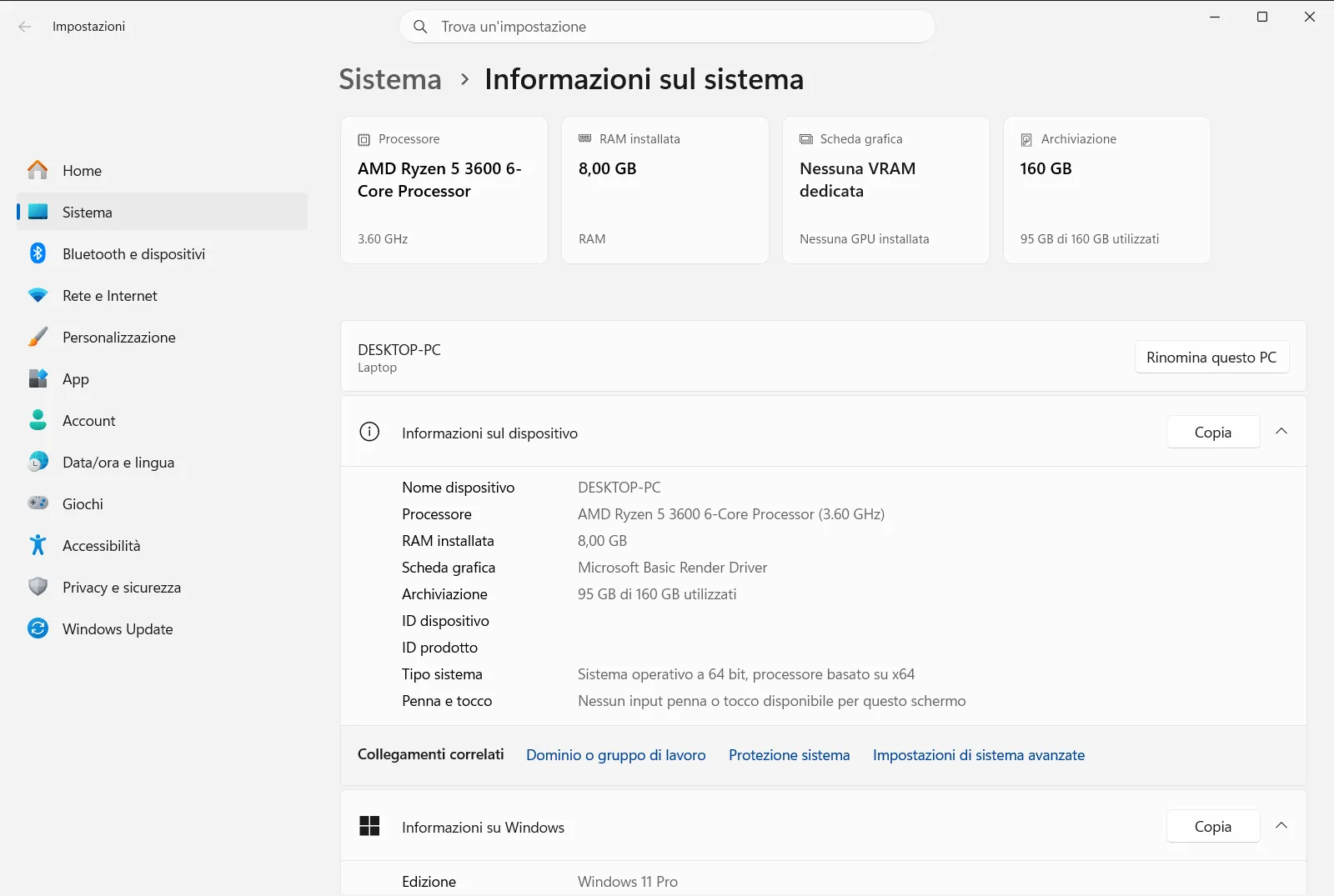 Informazioni sul sistema