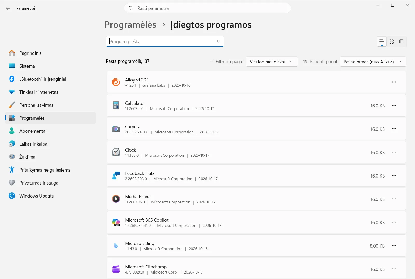 Įdiegtos programos