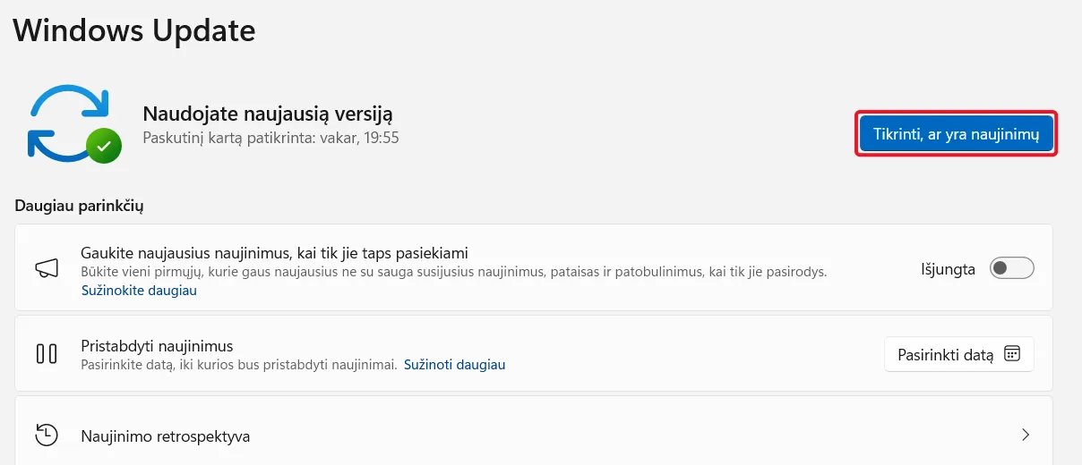 Tikrinti, ar yra naujinimų