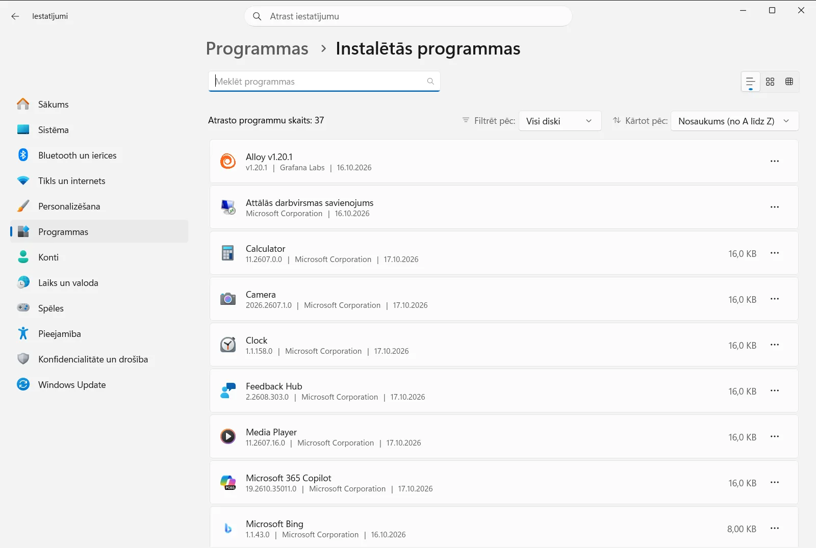 Instalētās programmas