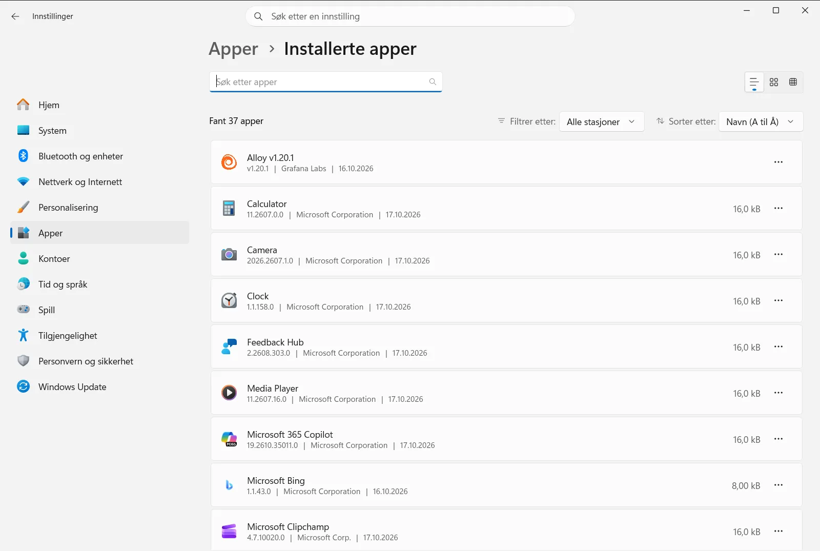 Installerte apper