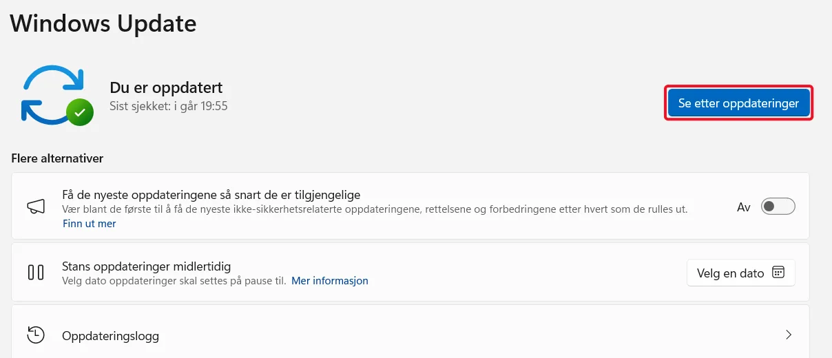 Se etter oppdateringer
