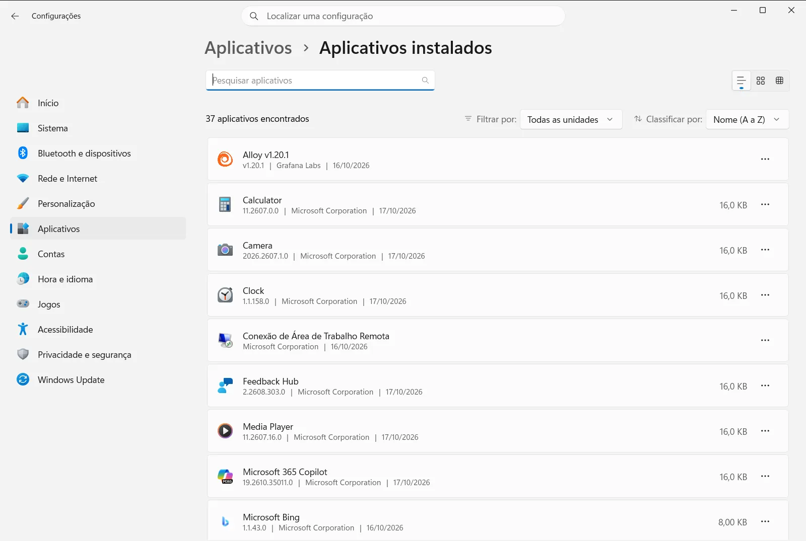 Aplicativos instalados