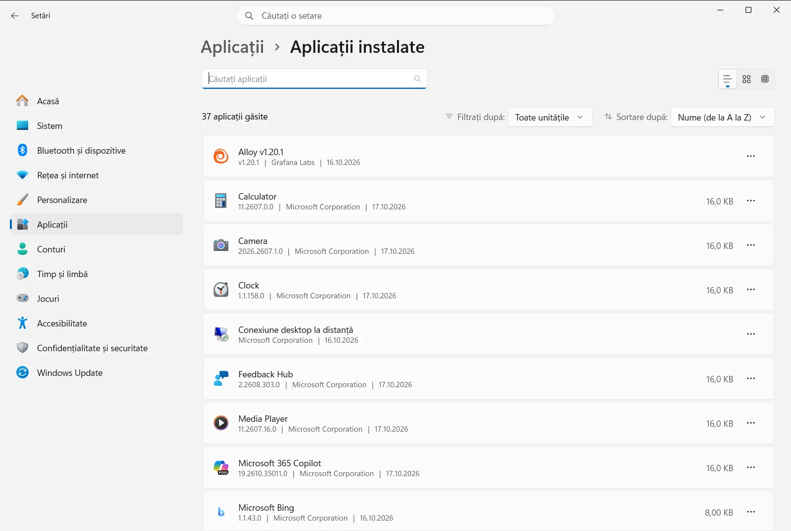 Aplicații instalate