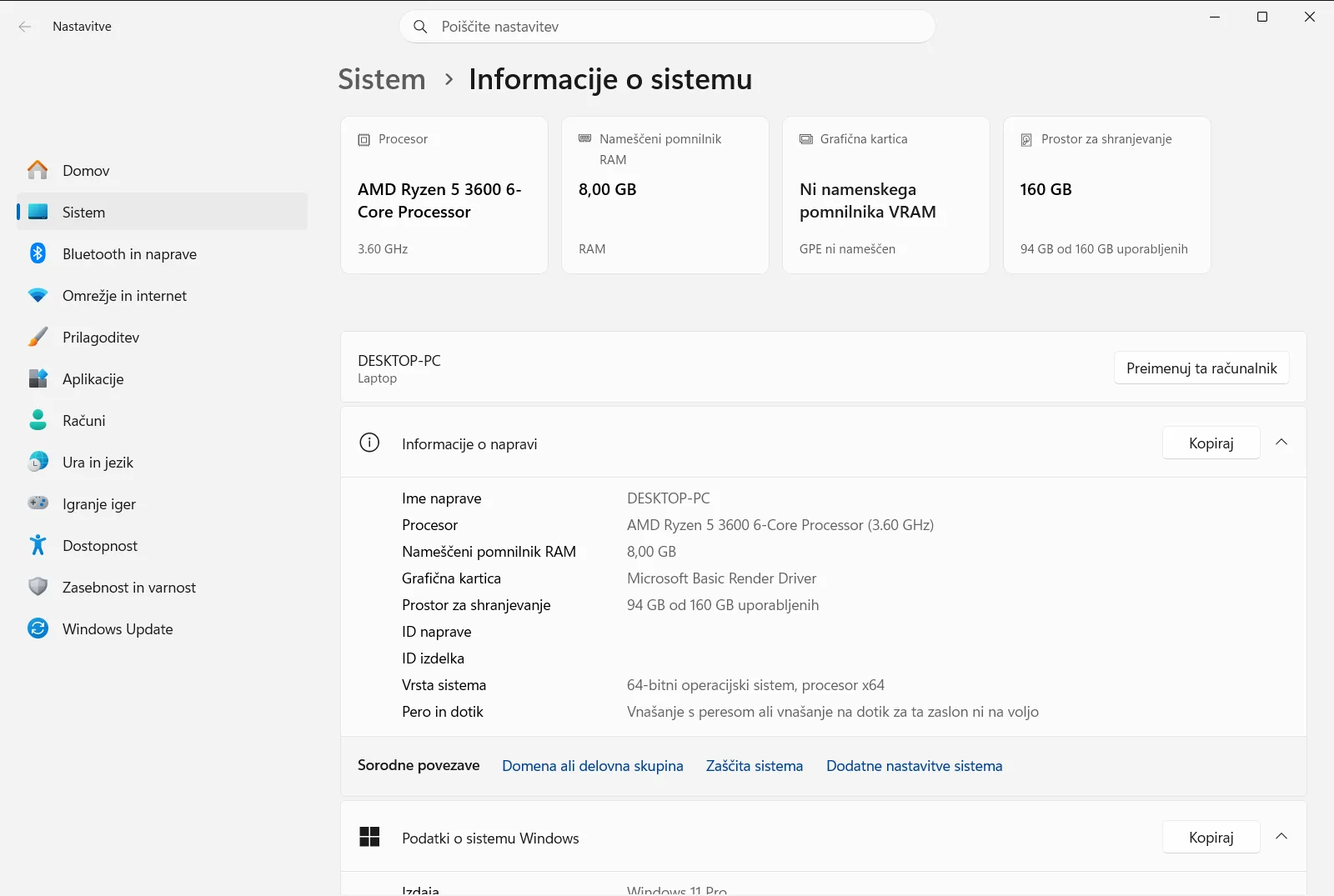 Informacije o sistemu