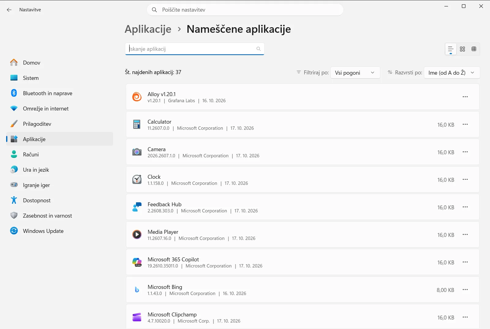 Nameščene aplikacije