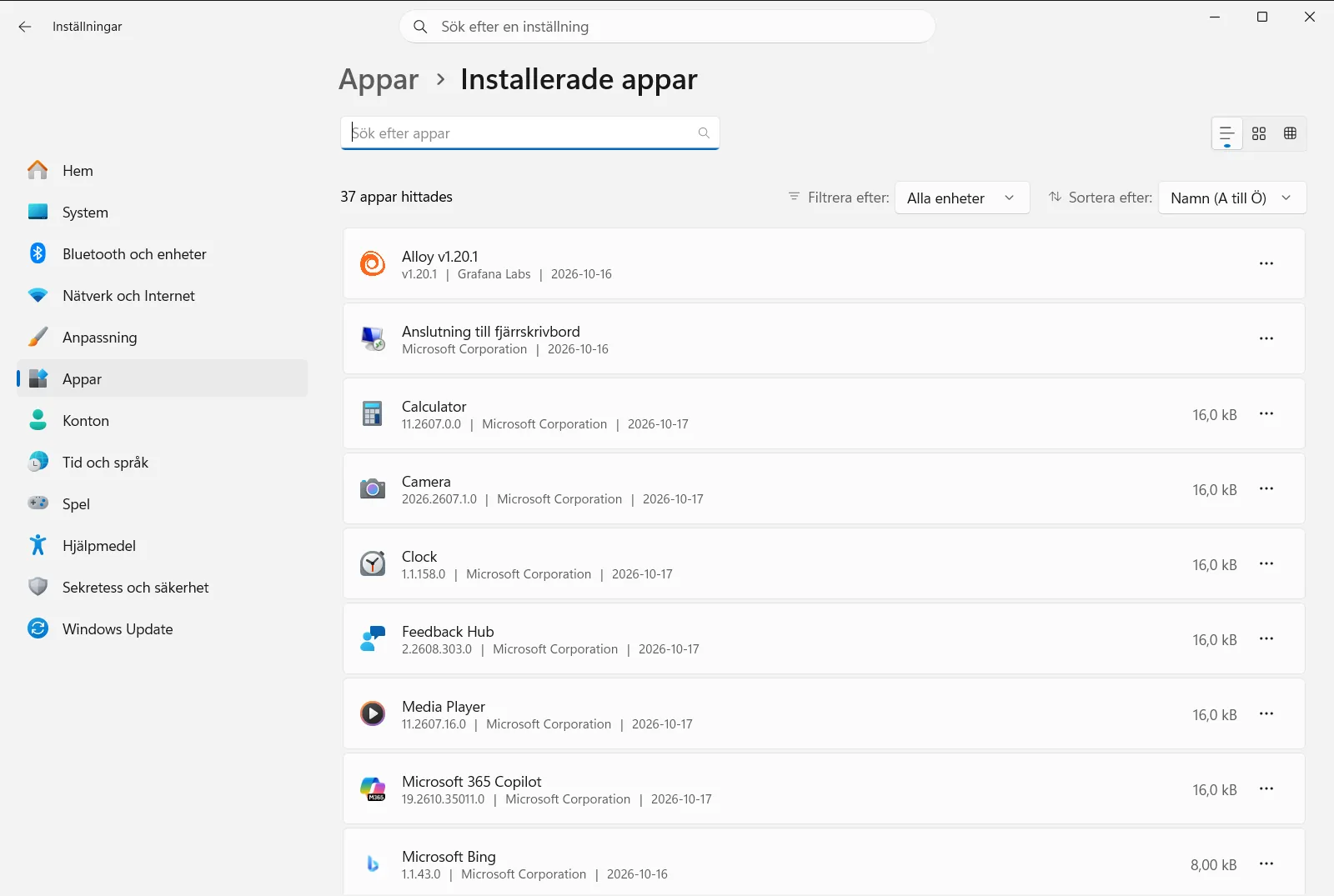 Installerade appar