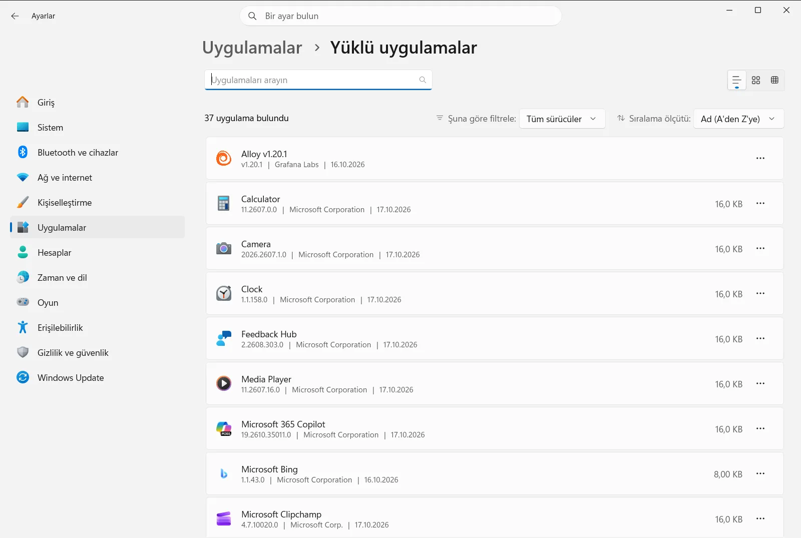 Yüklü uygulamalar
