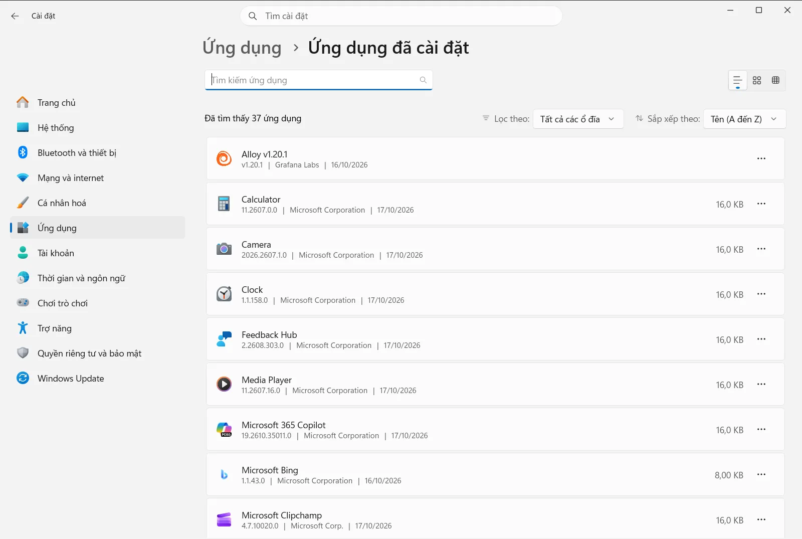 Ứng dụng đã cài đặt